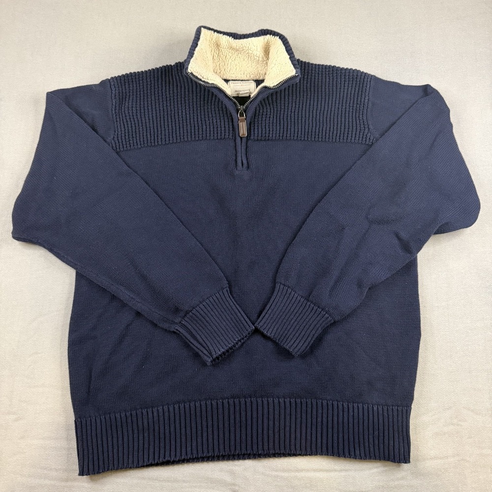 Field & Stream Mens Large Sherpa Collar Ribbed Knit 1/4 Zip Pullover Outdoor